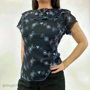 Floral Chiffon Embroidered Top with  top ruffle